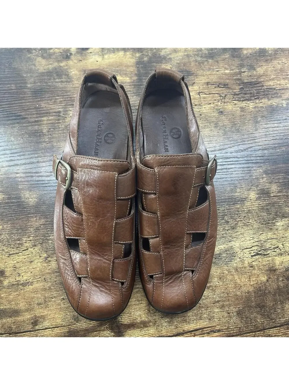 Cole Haan‎ Brown Leather Fisherman Sandals Shoes Buckle Vibram Soles Size 10.5M